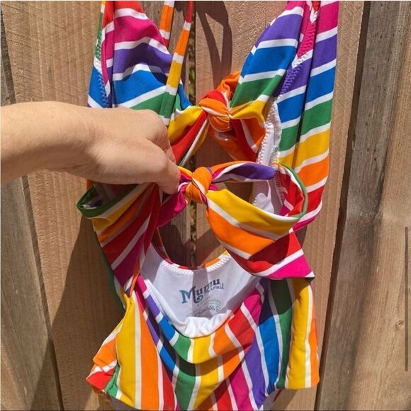 Show Me Your Mumu Mai Double Tie Rainbow Swimsuit High Rise size XS - Picture 2 of 10
